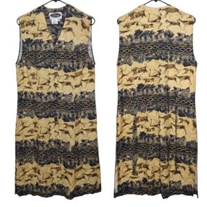 Clues Collections Vintage Sleeveless Button Down Dress w/ Cave Drawings Size 14